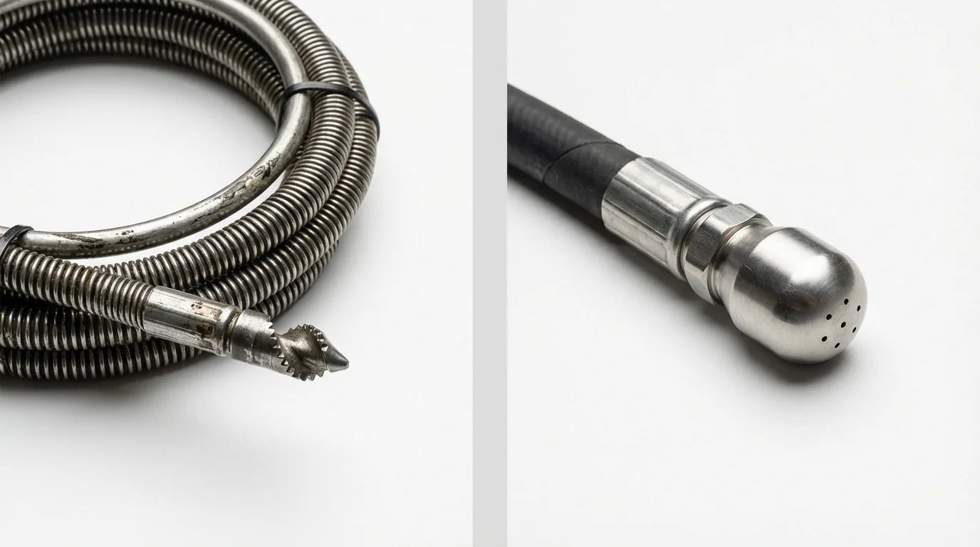 Drain snake cable and hydro jetting nozzle used for drain cleaning in Hayden, CO