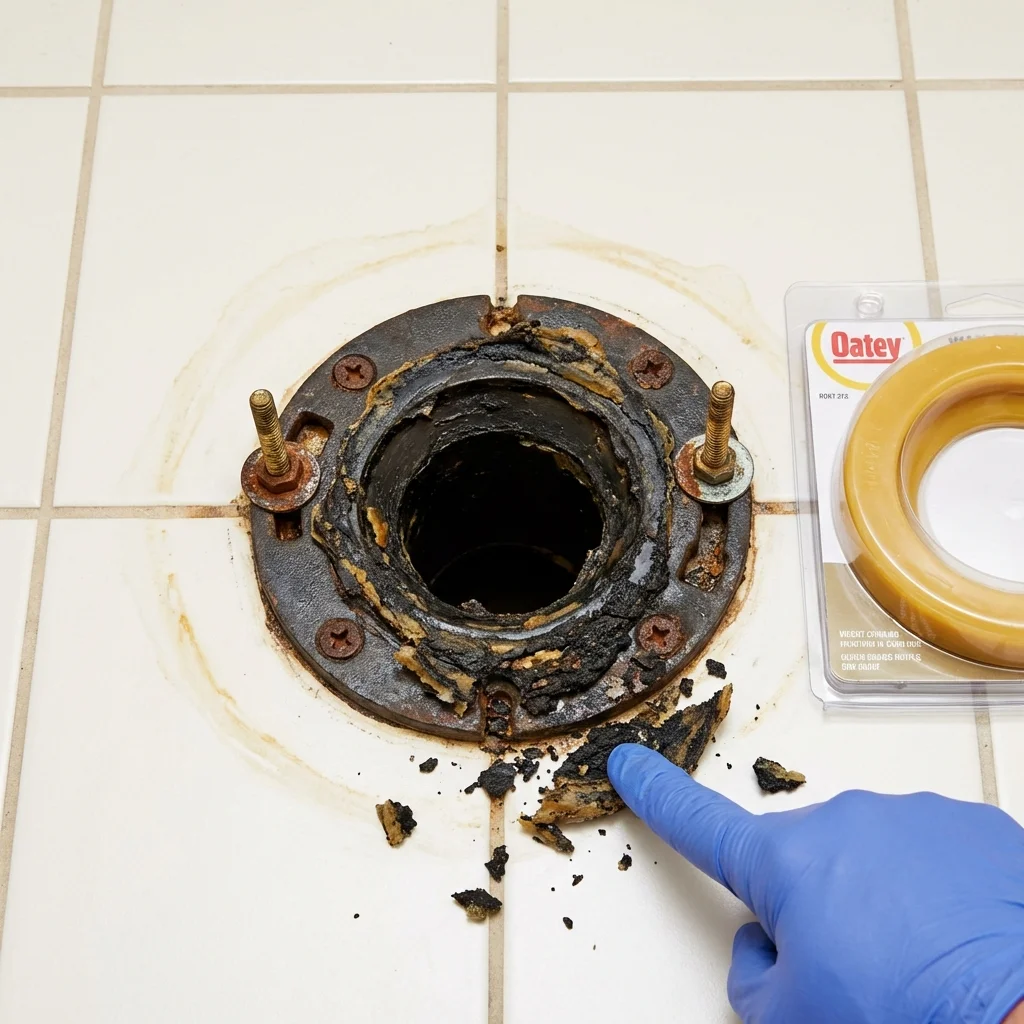 Failed wax ring showing water seepage at the base of a toilet in a Hayden, CO home
